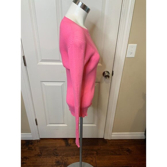 Aknvas Pink Thin Knit Ribbed Ruffle Long Sleeve Top Size Large - Picture 2 of 5